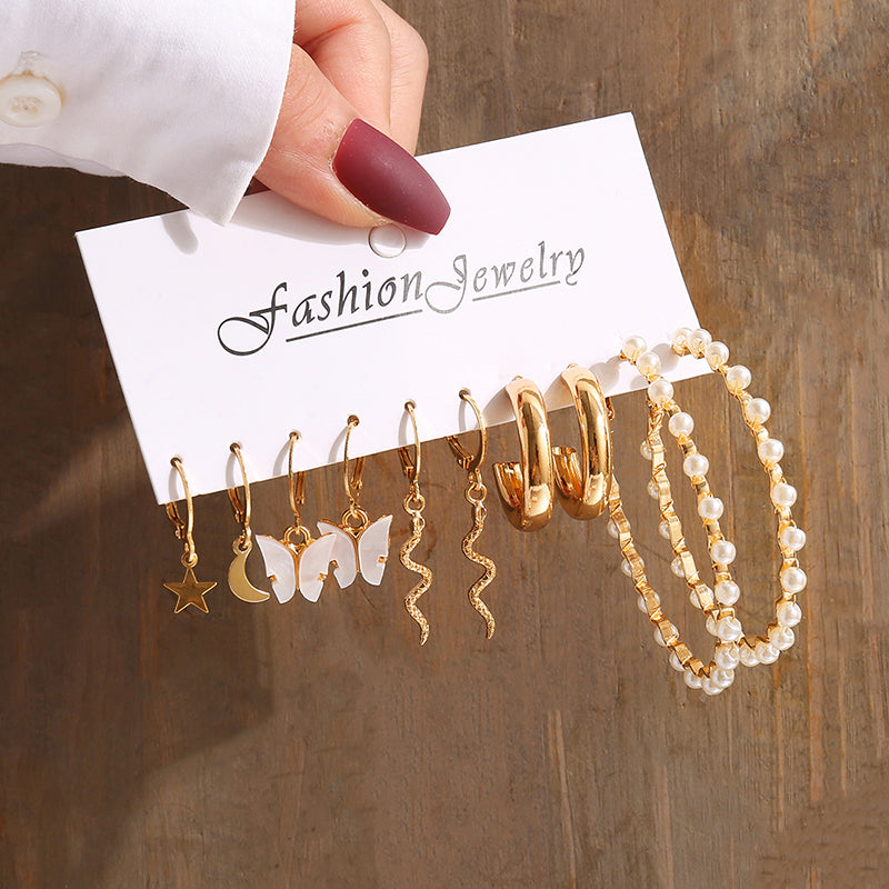 Vintage Geometry Pearl Earrings Set, Gold Twine Square Dangle Earrings, Trendy Jewelry for Women