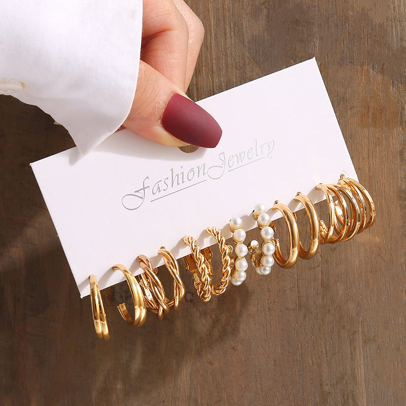 Vintage Geometry Pearl Earrings Set, Gold Twine Square Dangle Earrings, Trendy Jewelry for Women