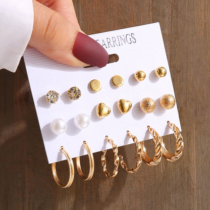 Vintage Geometry Pearl Earrings Set, Gold Twine Square Dangle Earrings, Trendy Jewelry for Women