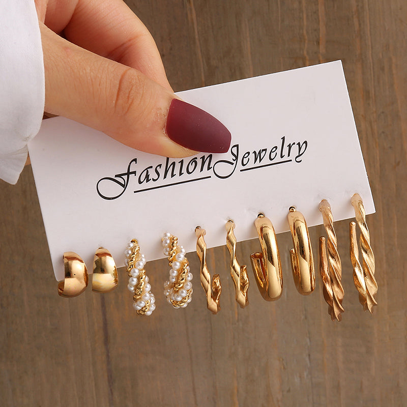 Vintage Geometry Pearl Earrings Set, Gold Twine Square Dangle Earrings, Trendy Jewelry for Women