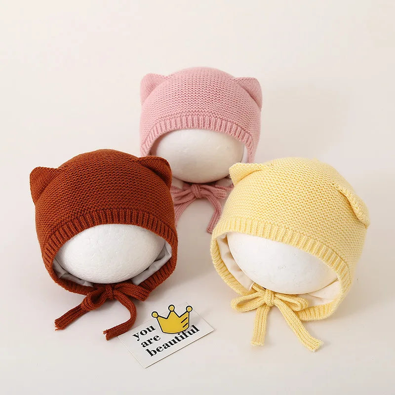 Cute Cat Ears Kids Hat Windproof Lacing Bonnet For Infant Protection 1