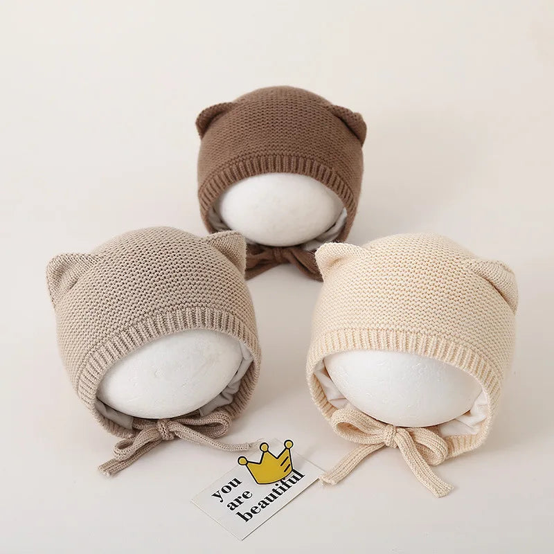 Cute Cat Ears Kids Hat Windproof Lacing Bonnet For Infant Protection 2