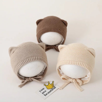 Cute Cat Ears Kids Hat Windproof Lacing Bonnet For Infant Protection 2