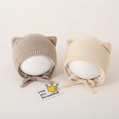 Cute Cat Ears Kids Hat Windproof Lacing Bonnet For Infant Protection 3