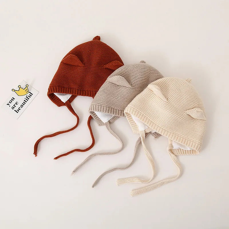 Cute Cat Ears Kids Hat, Windproof Lacing Bonnet for Infant Protection