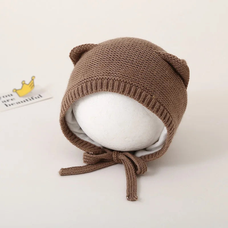 Cute Cat Ears Kids Hat Windproof Lacing Bonnet For Infant Protection 9