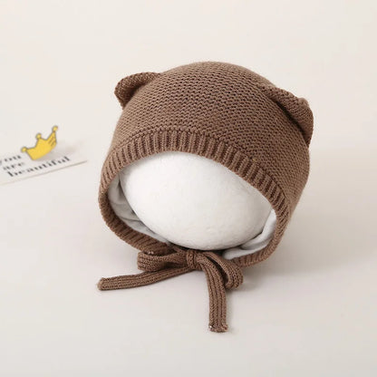 Cute Cat Ears Kids Hat Windproof Lacing Bonnet For Infant Protection 9