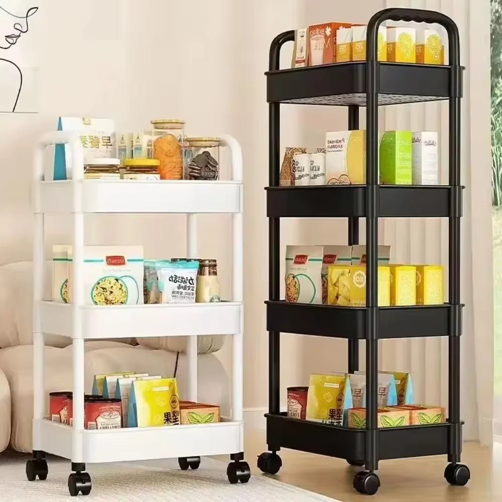 Mobile Bathroom Storage Trolley Rack, Multifunctional Household Kitchen & Bathroom Organizer Cart with Wheels