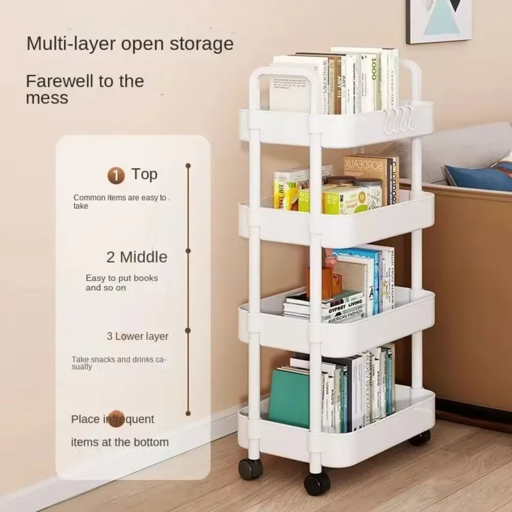 Mobile Bathroom Storage Trolley Rack Multifunctional Household Kitchen  Bathroom Organizer Cart Wit