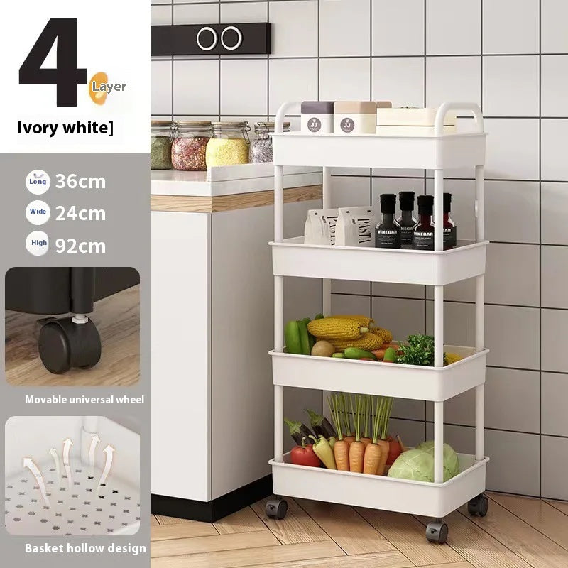 Mobile Bathroom Storage Trolley Rack Multifunctional Household Kitchen  Bathroom Organizer Cart Wit