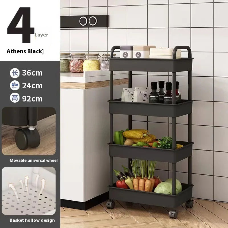 Mobile Bathroom Storage Trolley Rack Multifunctional Household Kitchen  Bathroom Organizer Cart Wit