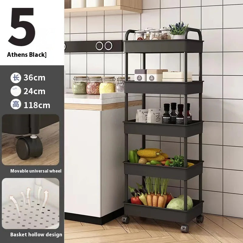 Mobile Bathroom Storage Trolley Rack Multifunctional Household Kitchen  Bathroom Organizer Cart Wit
