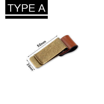 Brass Stainless Steel Pen Holder Clip Handmade Leather Journal Paper Folder Writing Office Supplies