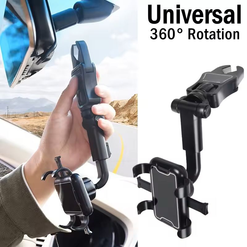 360 Degrees Car Phone Clip Mount Flexible Rearview Mirror Mobile Holder For IPhone  Android 4