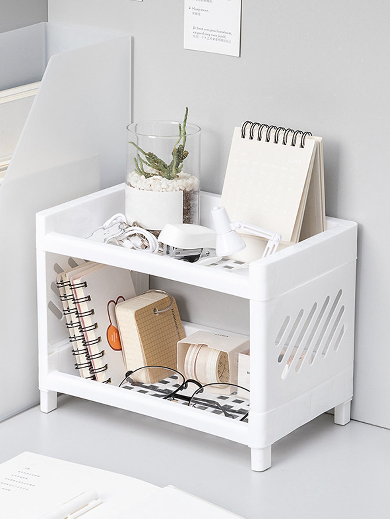 Desktop Double Layer Storage Rack For Desk Office Cosmetics And Stationery 5