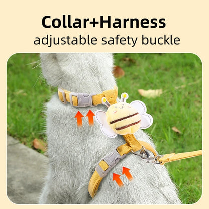 Adjustable Cat Harness Leash Collar Set With Cartoon Bee Design Double Layer Dog Harness For Small