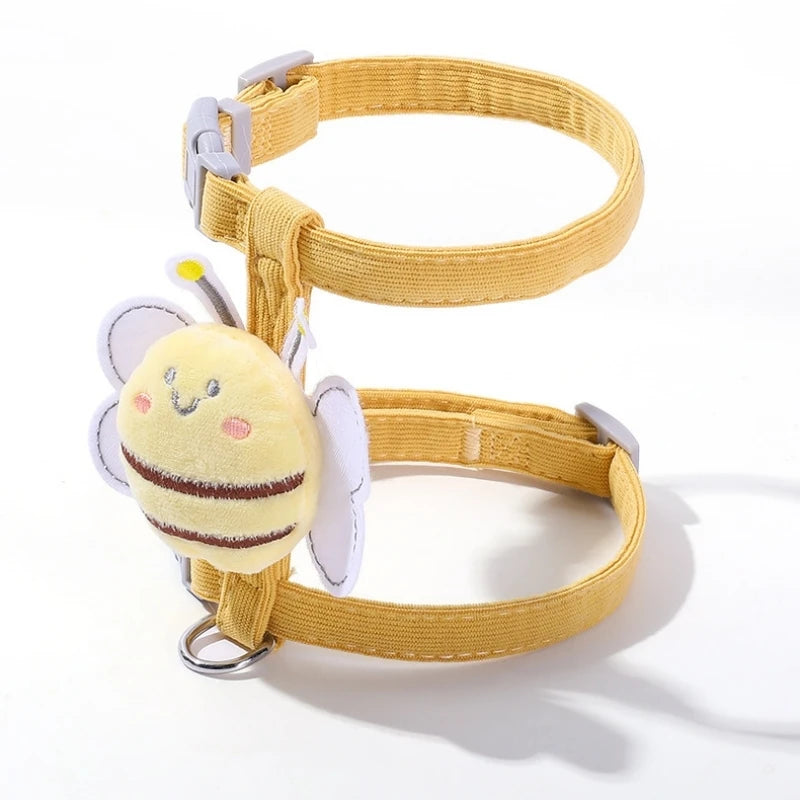 Adjustable Cat Harness Leash Collar Set With Cartoon Bee Design Double Layer Dog Harness For Small