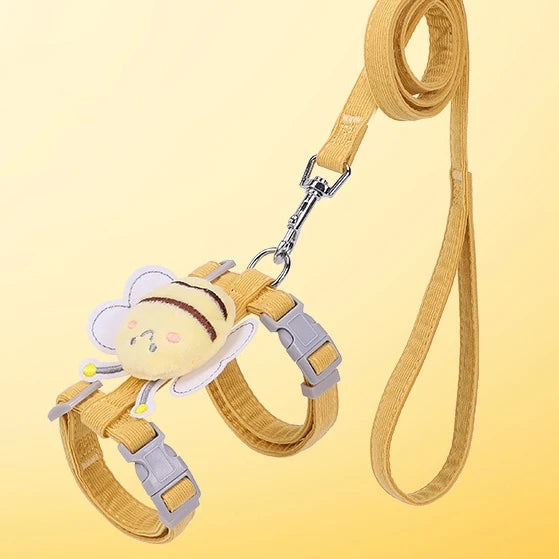 Adjustable Cat Harness Leash Collar Set With Cartoon Bee Design Double Layer Dog Harness For Small