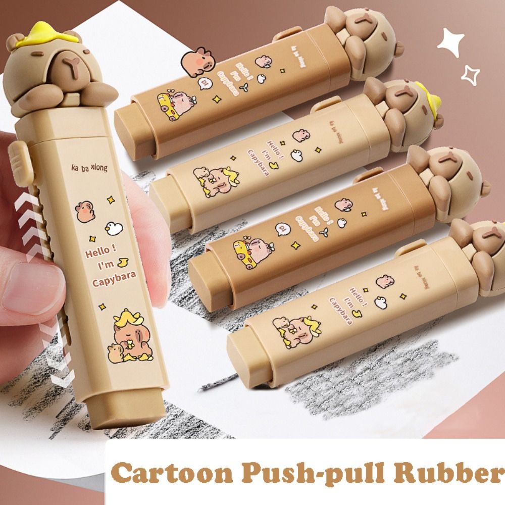 Cartoon Capybara Push Pull Eraser Silicone Correction Tool Replaceable Core Gift 4