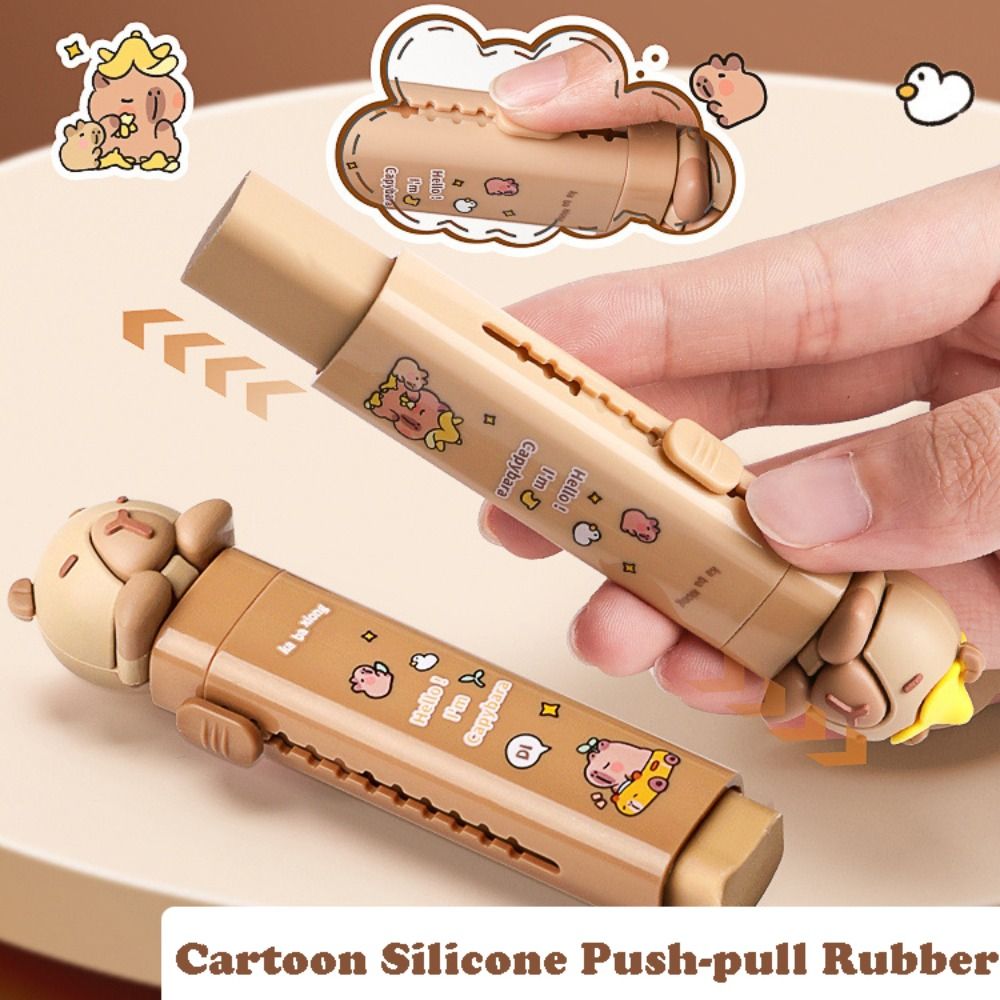 Cartoon Capybara Push Pull Eraser Silicone Correction Tool Replaceable Core Gift 1