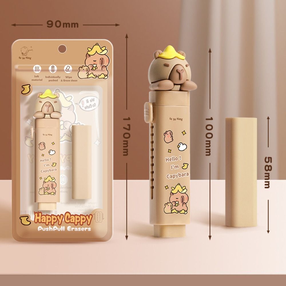 Cartoon Capybara Push Pull Eraser Silicone Correction Tool Replaceable Core Gift 5