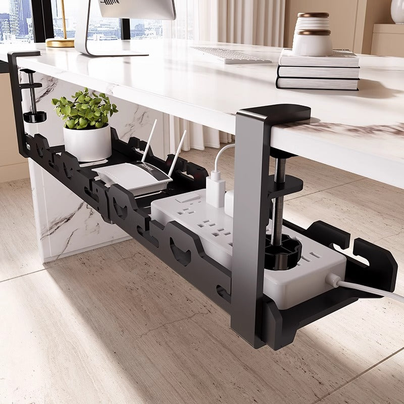 Metal Cable Management Tray, Telescopic Under Table Storage Rack, Wire Organizer for Home Office