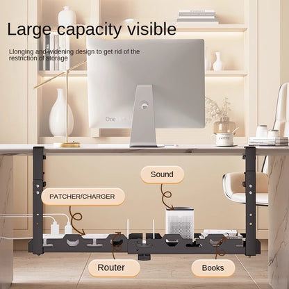 Metal Cable Management Tray, Telescopic Under Table Storage Rack, Wire Organizer for Home Office