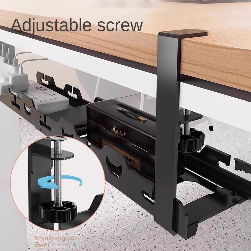 Metal Cable Management Tray, Telescopic Under Table Storage Rack, Wire Organizer for Home Office