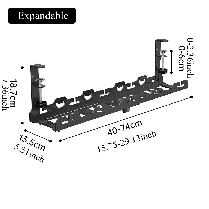 Metal Cable Management Tray, Telescopic Under Table Storage Rack, Wire Organizer for Home Office