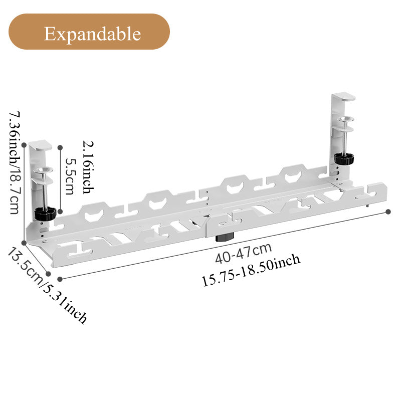 Metal Cable Management Tray, Telescopic Under Table Storage Rack, Wire Organizer for Home Office