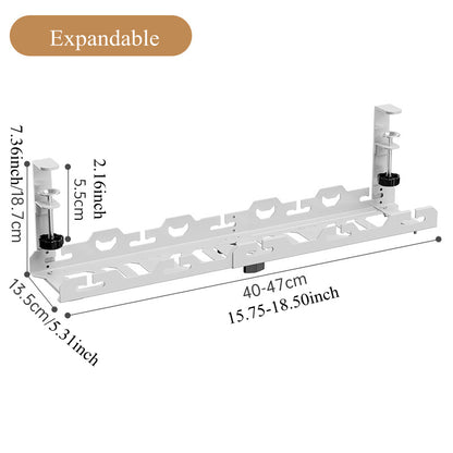 Metal Cable Management Tray, Telescopic Under Table Storage Rack, Wire Organizer for Home Office
