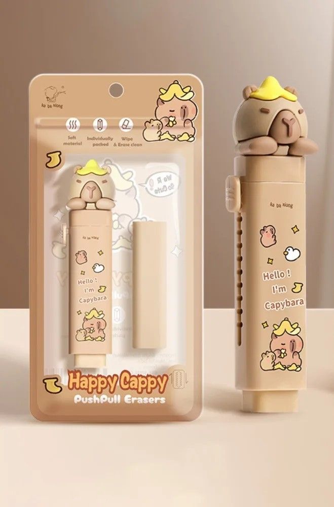 Cartoon Capybara Push Pull Eraser Silicone Correction Tool Replaceable Core Gift 6