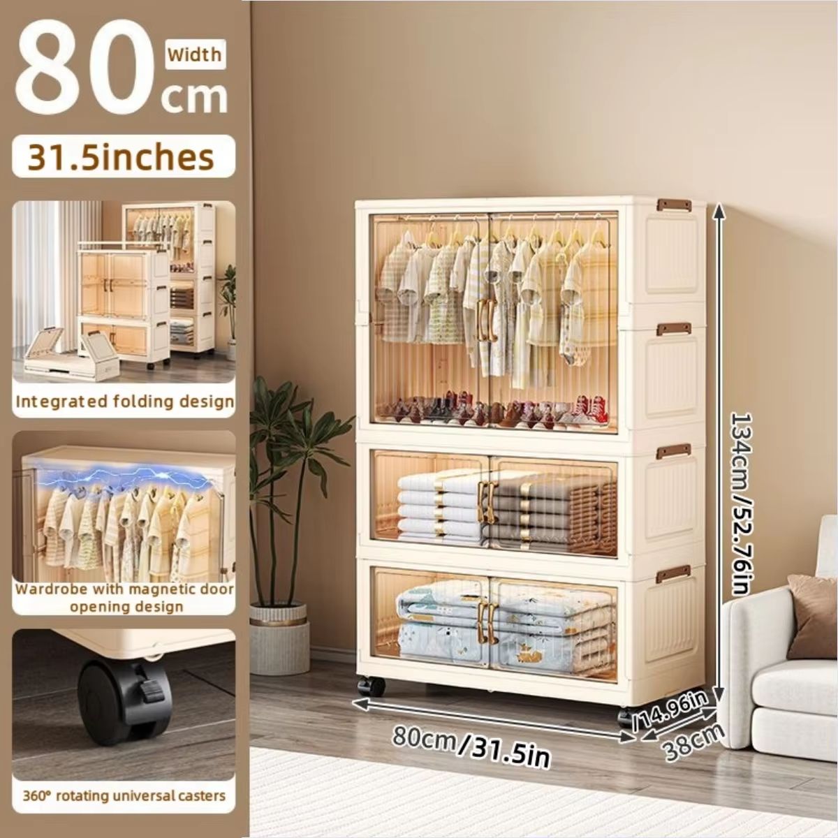 Large Capacity 80cm Folding Wardrobe Closet Organizer 10
