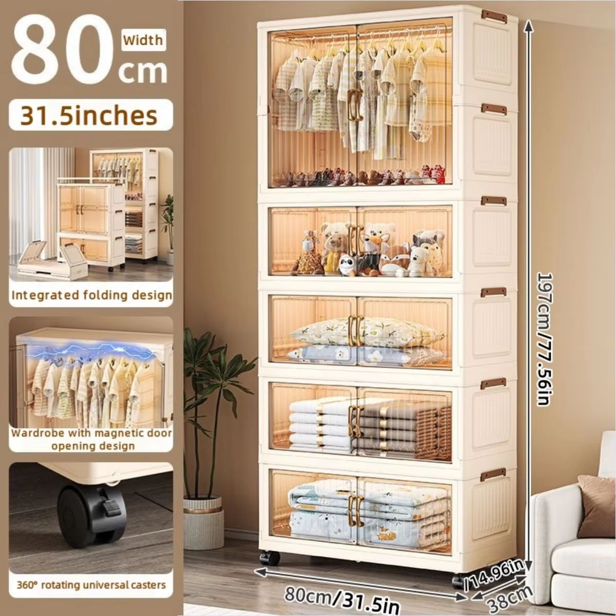 Large Capacity 80cm Folding Wardrobe Closet Organizer 11