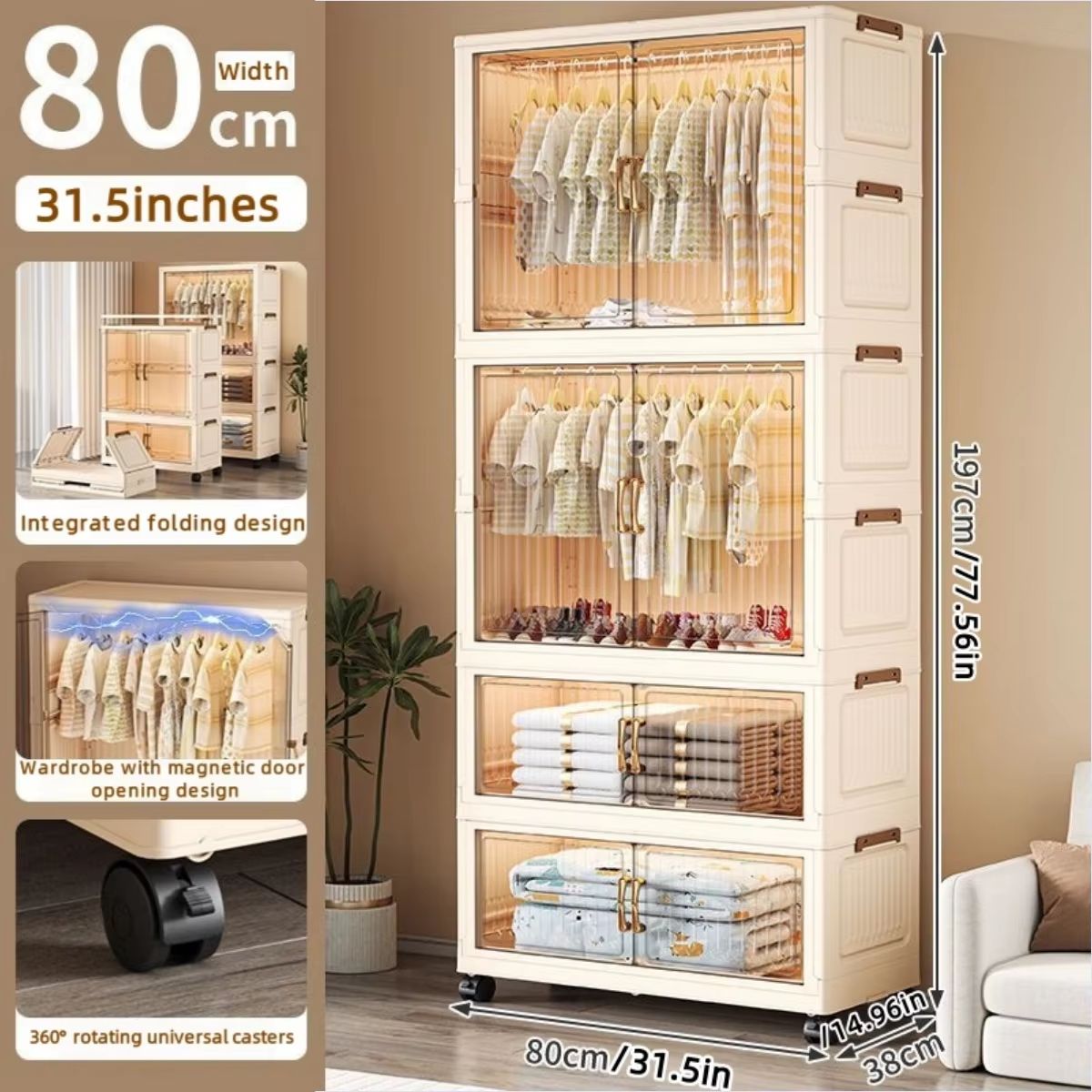 Large Capacity 80cm Folding Wardrobe Closet Organizer 13