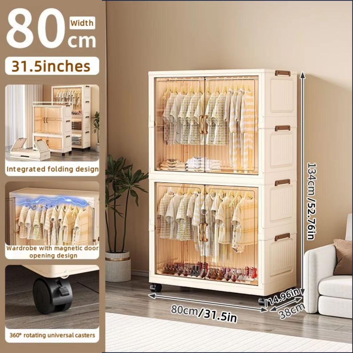 Large Capacity 80cm Folding Wardrobe Closet Organizer 7