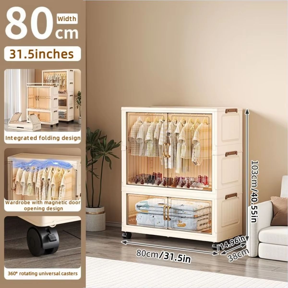 Large Capacity 80cm Folding Wardrobe Closet Organizer 8