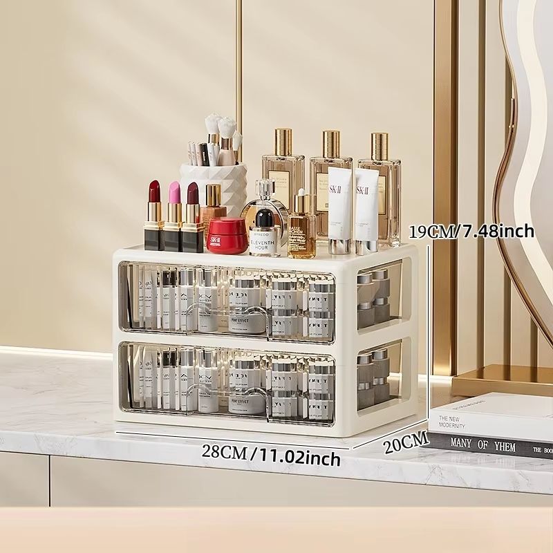 Cream Glow Multi Tier Cosmetic Organizer With Drawers 9