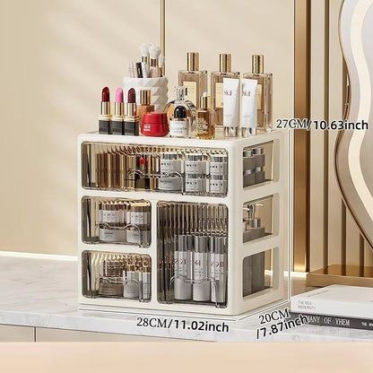 Cream Glow Multi Tier Cosmetic Organizer With Drawers 12