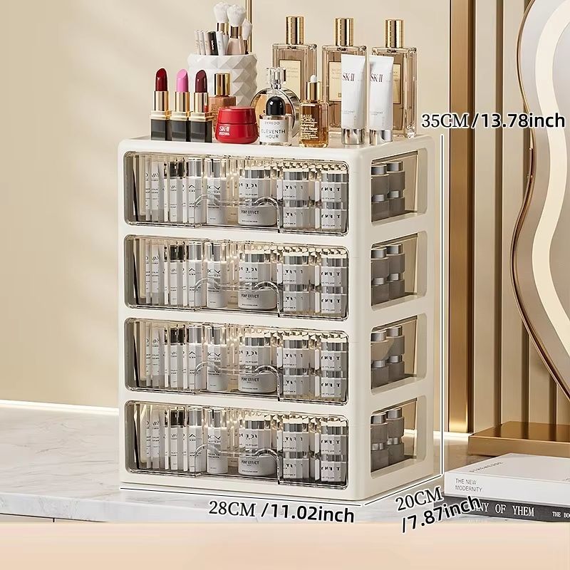 Cream Glow Multi Tier Cosmetic Organizer With Drawers 13