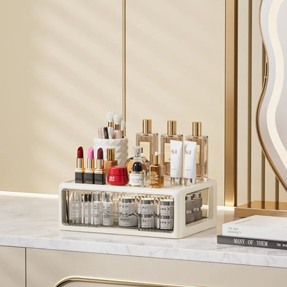 Cream Glow Multi Tier Cosmetic Organizer With Drawers 1