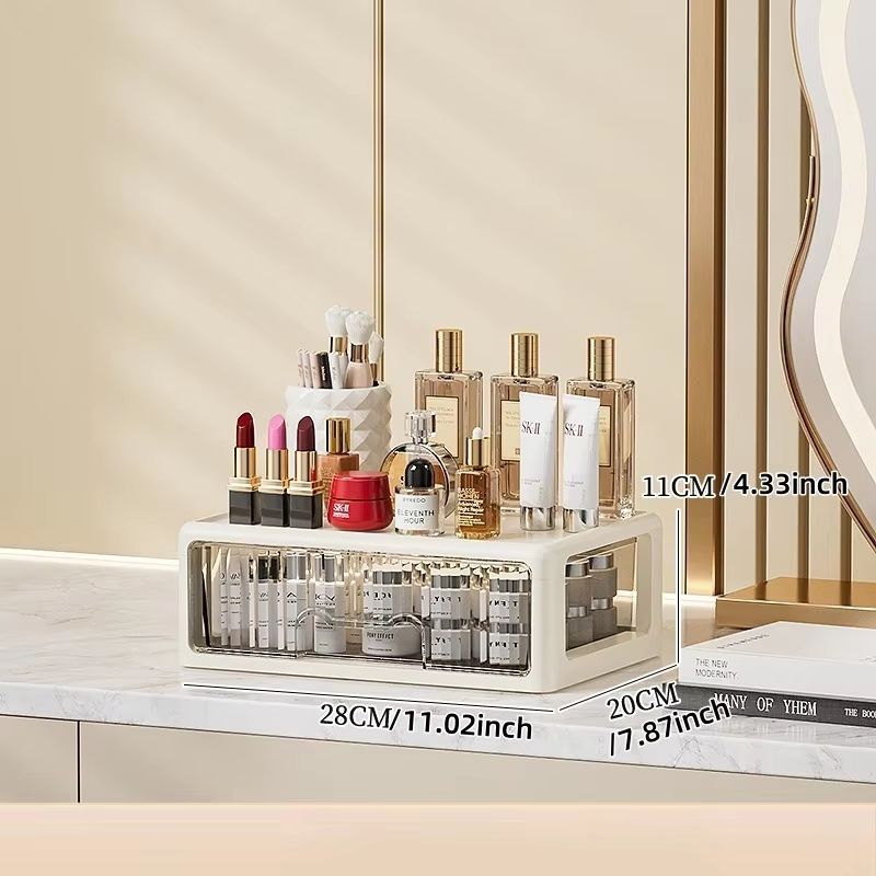 Cream Glow Multi Tier Cosmetic Organizer With Drawers 6