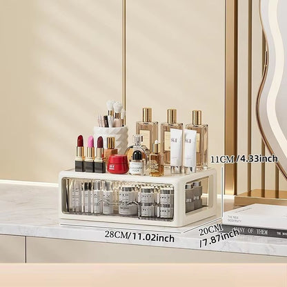 Cream Glow Multi Tier Cosmetic Organizer With Drawers 6