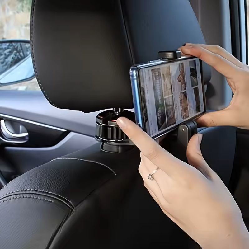 Multifunction Headrest Phone Holder & Hook Adjustable Rear Seat Car Mount for Phones, GPS & Bags