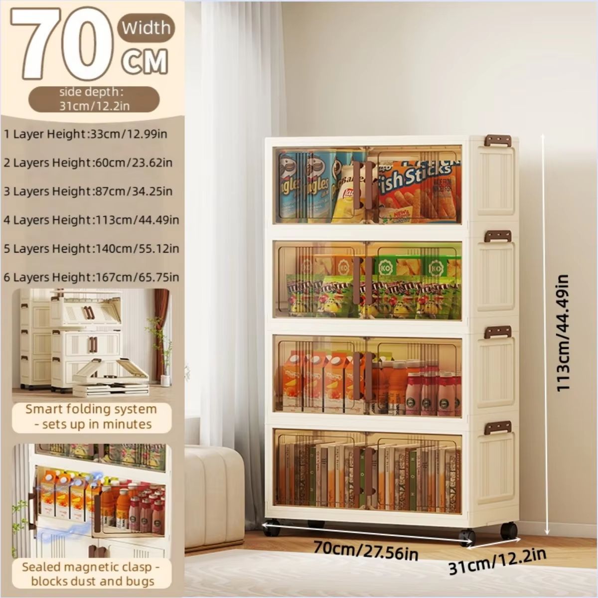 Clear Black View Foldable DoubleDoor Rolling Storage Organizer Box 2756in 9