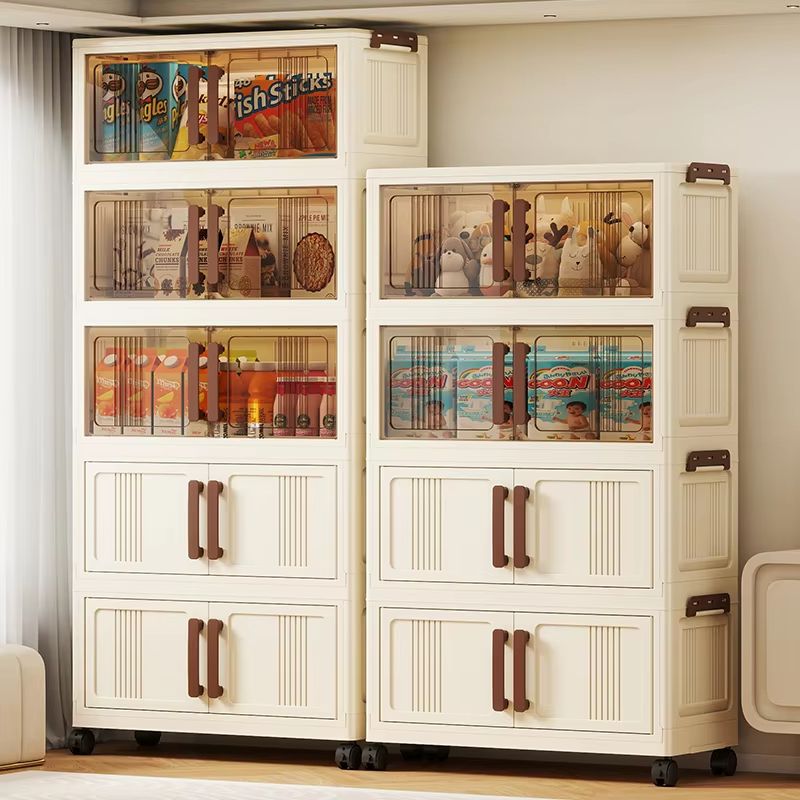 Clear View Foldable Double-Door Rolling Storage Cabinet 23.6 in