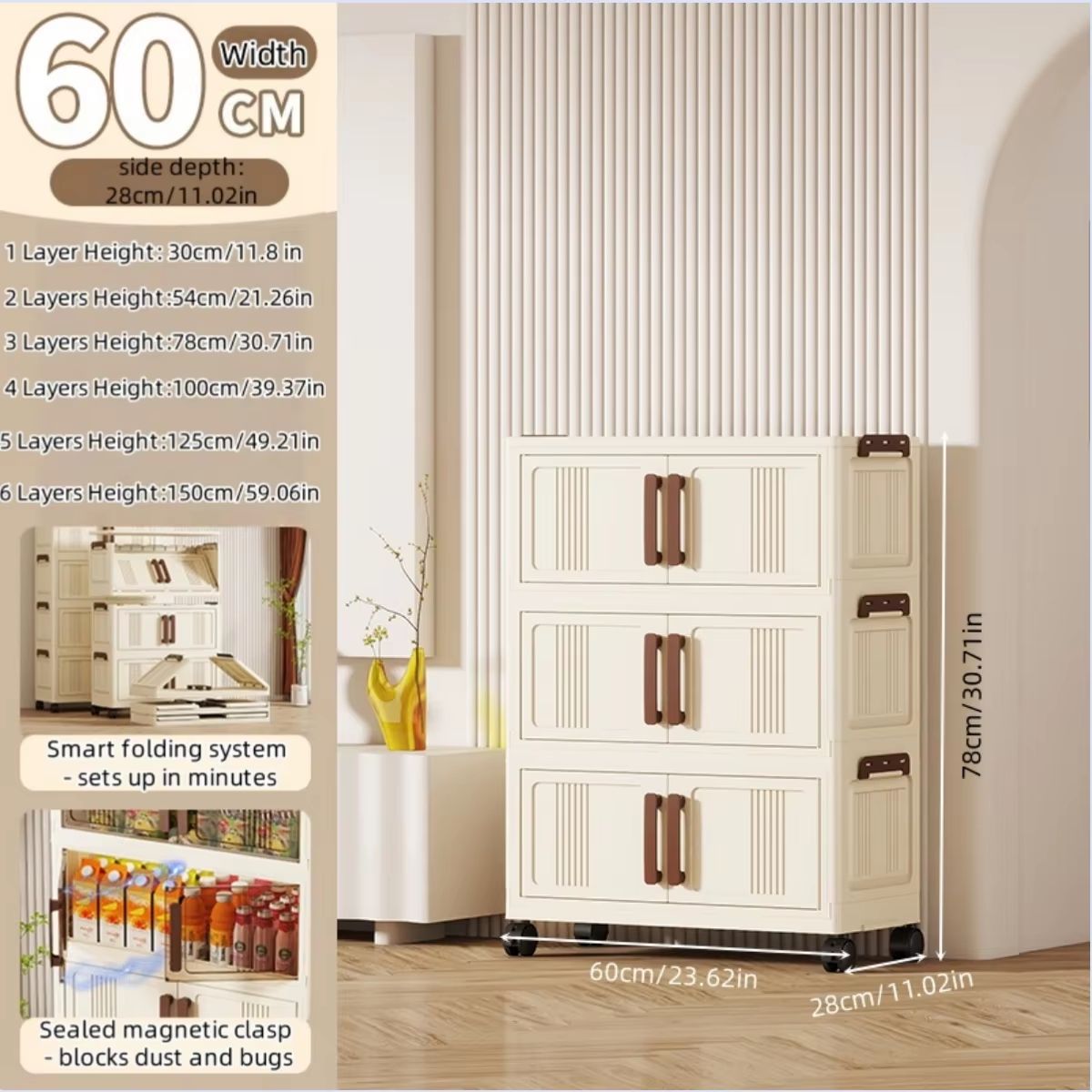 Clear View Foldable DoubleDoor Rolling Storage Cabinet 236 In 9