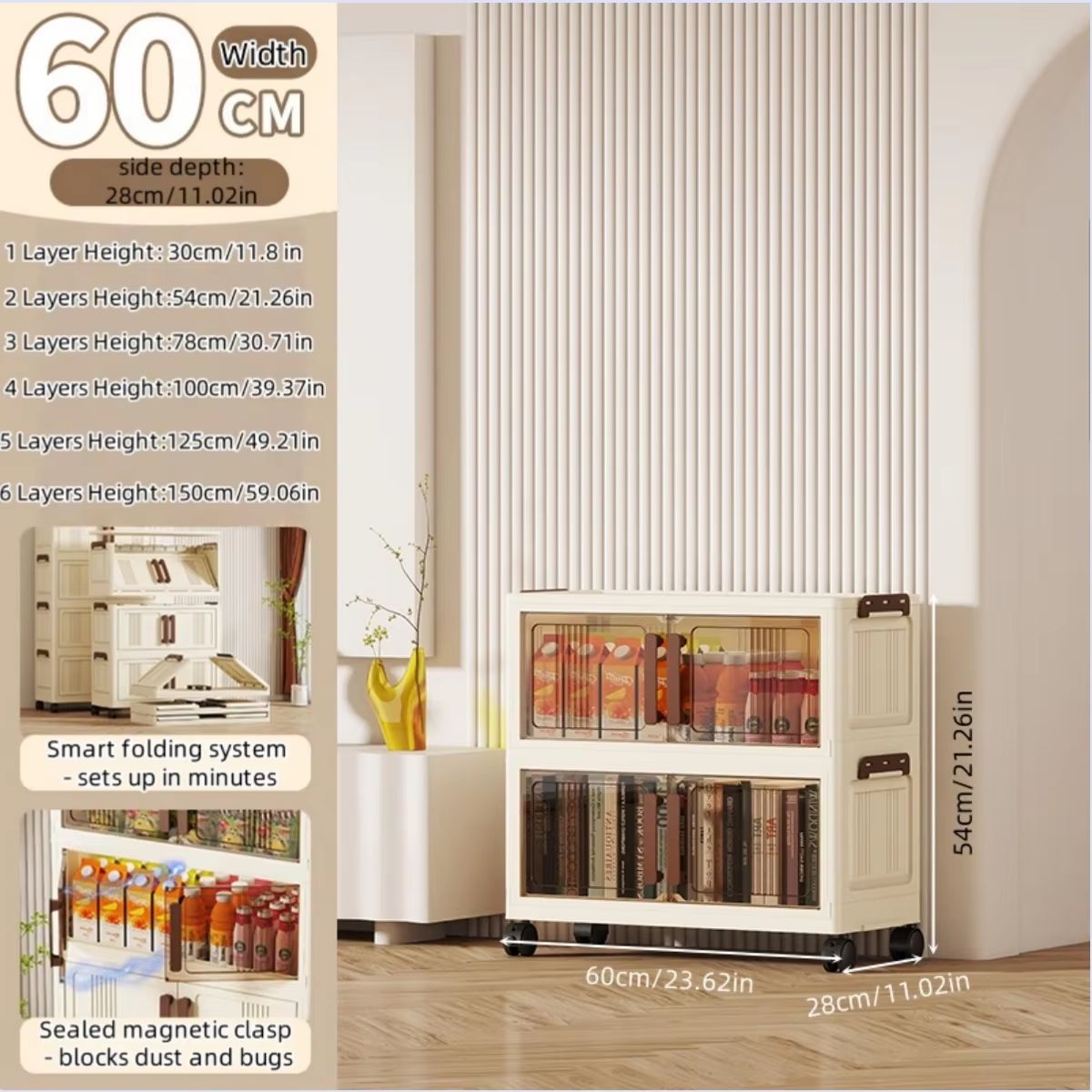 Clear View Foldable DoubleDoor Rolling Storage Cabinet 236 In 10