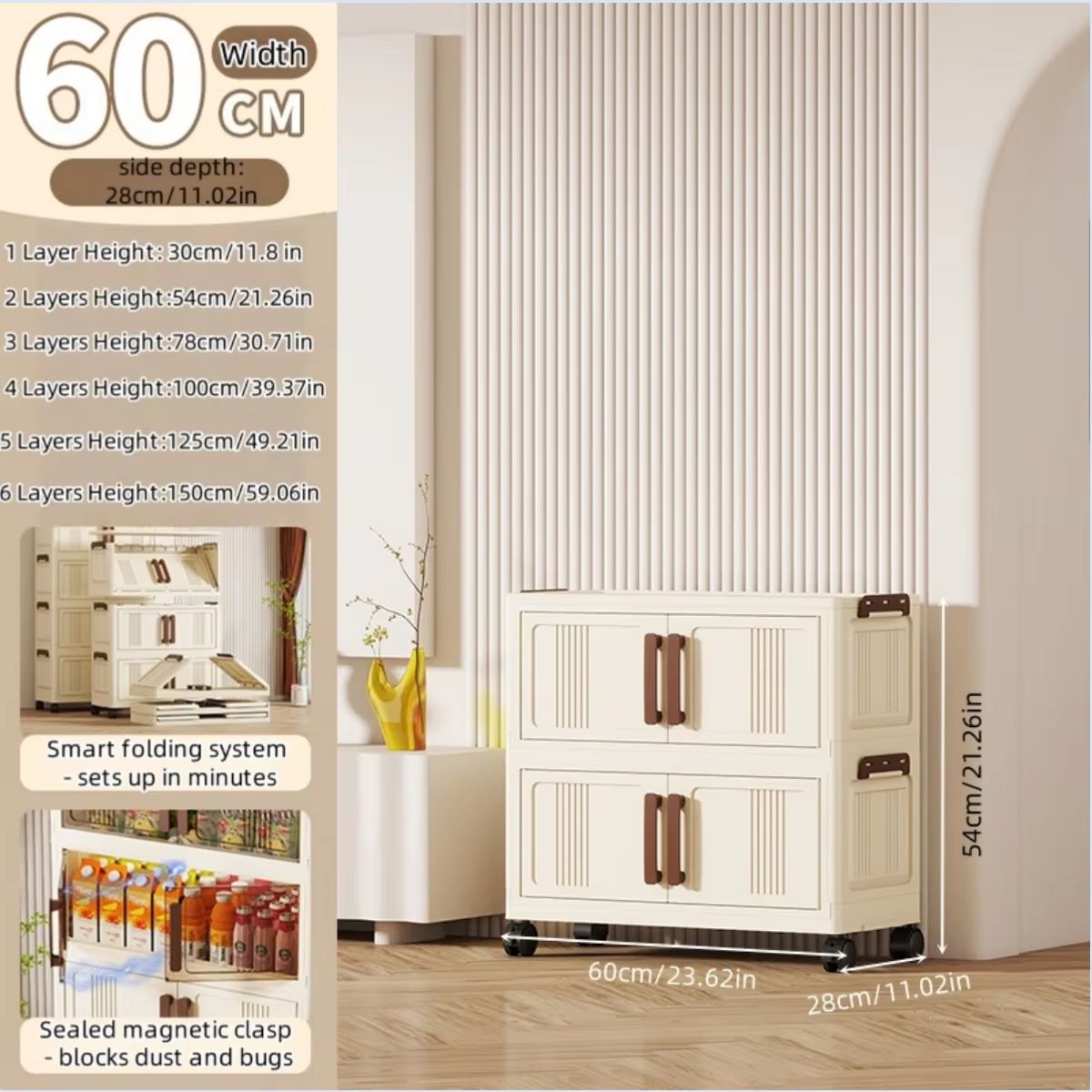 Clear View Foldable DoubleDoor Rolling Storage Cabinet 236 In 11