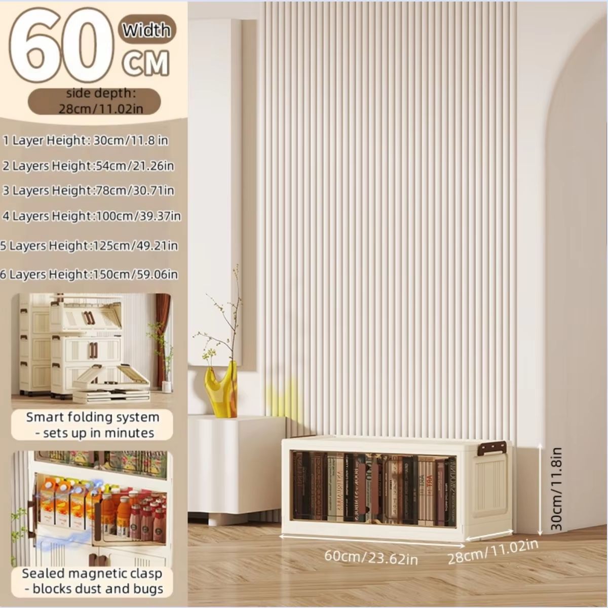 Clear View Foldable DoubleDoor Rolling Storage Cabinet 236 In 12